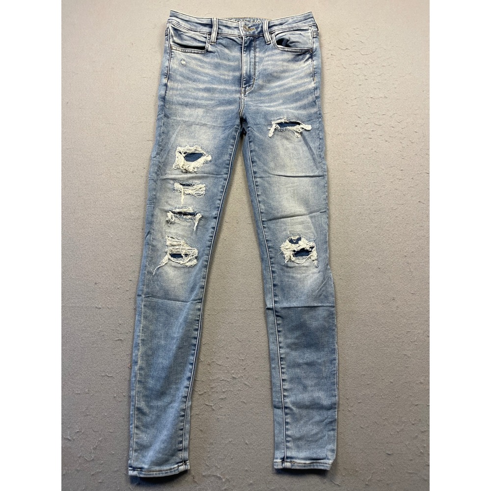 American Eagle Skinny Jeans Cotton Blend Light Wash Distressed 6 Long  W27 Women